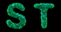 Letter set S, T made of 3d render plastic shards green color.