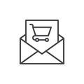 Letter with shopping cart line icon, outline vector sign, linear style pictogram isolated on white. Royalty Free Stock Photo