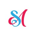 Letter sm colorful linked curves logo vector