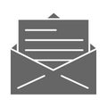 Letter solid icon, delivery symbol, receive mail envelope vector sign on white background, opened letter in envelope Royalty Free Stock Photo