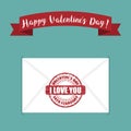 Letter with a stamp I love you for Valentine`s Day. Vector illustration