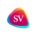 Letter SV logo in triangle shape and colorful background, letter combination logo design for company identity