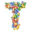 Letter T, from ABC Alphabet Wooden Blocks. 3D rendering Royalty Free Stock Photo