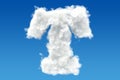 Letter T, alphabet from clouds in the sky. 3D rendering