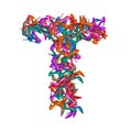 Letter T, alphabet made of multicolored high heel shoes, woman footwear, 3d render on white background