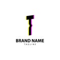 Letter T bright glitch for creative brand