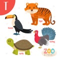 Letter T. Cute animals. Funny cartoon animals in vector. ABC boo Royalty Free Stock Photo