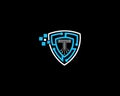 Letter T Dot Connection Technology Logo Design In a Tech Shield. Royalty Free Stock Photo