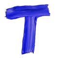 Letter T drawn with blue paints Royalty Free Stock Photo