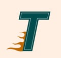 Letter T with dynamic flame effect. Vector illustration Royalty Free Stock Photo