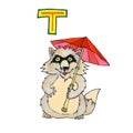 Letter T for Fantasy Cyrillic Alphabet - Azbuka with raccoon tanuki