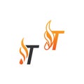 Letter T and fire waves, logo icon concept design Royalty Free Stock Photo