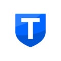 Letter T inside a blue shield. good for any business related to security or defense company