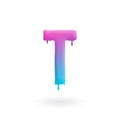 Letter T logo. Colored paint character with drips. Dripping liquid symbol. Isolated art concept vector.