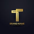 Letter T logo concept design in premium golden style