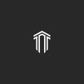 Letter T logo monogram combination of two letters TT parallel lines shape an isometric form of a shield, a creative idea a modern