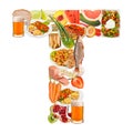 Letter T made of food