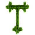 Letter T made of green grass isolated on white. 3d rendering