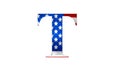 Letter T with stars and stripes US flag lettering font