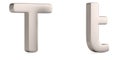 Letter t from steel solid alphabet isolated on white background. 3D illustration Royalty Free Stock Photo