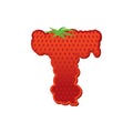 Letter T Strawberry font. Red Berry lettering alphabet. Fruits A