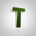 Letter T uppercase. Flowerbed with grass isolated on white background.