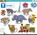 Letter t words educational set with cartoon characters Royalty Free Stock Photo