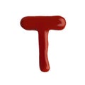 Letter T written with ketchup on white background Royalty Free Stock Photo