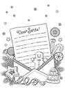 Letter template with an envelope for Santa. Vector abstract coloring page for adults. Page for coloring book and