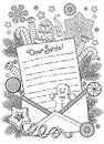Letter template with an envelope for Santa. Vector abstract coloring page for adults. Page for coloring book and