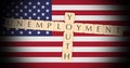 Letter Tiles Youth Unemployment On US Flag, 3d illustration