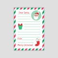 Letter to Santa from child. Christmas wishlist blank isolated Royalty Free Stock Photo