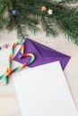 Letter to Santa Claus and Purple envelope Royalty Free Stock Photo