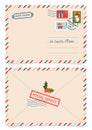 Letter to Santa Claus with stamps and postage marks. Dear santa claus mail envelope. Christmas surprise letter, child Royalty Free Stock Photo
