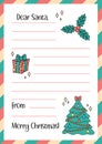 Letter to Santa Claus template. Christmas wishlist blank in cute doodle style. Empty Xmas wish list with copy space. Vector Royalty Free Stock Photo
