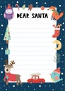 Letter to Santa Claus A4 template with cute Christmas characters. Christmas wish list