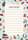 Letter to Santa Claus template for kids. Christmas wishlist for children. Dear Santa printable Royalty Free Stock Photo