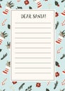 Letter to Santa Claus template for kids. Christmas wishlist for children. Dear Santa printable Royalty Free Stock Photo