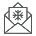 Letter to Santa line icon, envelope and christmas, good wishes sign, vector graphics, a linear pattern