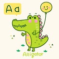 A letter tracing. Cute Alligator cartoon crocodile vector with balloon