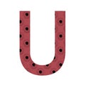 Letter U of the alphabet made with a pattern of sunflowers with a dark pink background