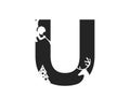 Letter u with angel, deer and christmas tree. element for Christmas and New Year alphabet design. isolated vector image Royalty Free Stock Photo