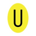 The letter U is black in color with a yellow ellipse frame