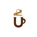 Letter U coffee cafe logo, hot coffee tea or chocolate mug simple logo icon
