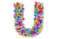 Letter U from colored capsules. 3D rendering