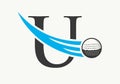 Letter U Golf Logo Design Template. Hockey Sport Academy Sign, Club Symbol