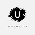 Letter U Logo With Brush Stroke and Splatter Elements. Handwritten Brush Stroke letter U logo design. Creative template suitable