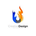 Letter U logo and fire design combination, Flame icon Royalty Free Stock Photo
