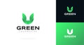 Letter U Logo with Green Leaf Concept