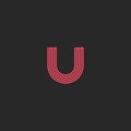 Letter U logo monogram, broken line zigzag geometric shape emblem, mockup initial business card